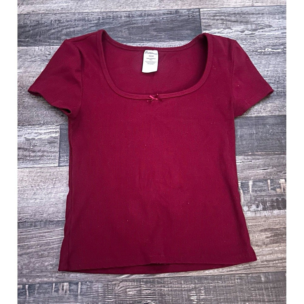 No Boundaries Burgundy Ribbed Knit Stretch T-Shirt Scoop Neck Short Sleeve S